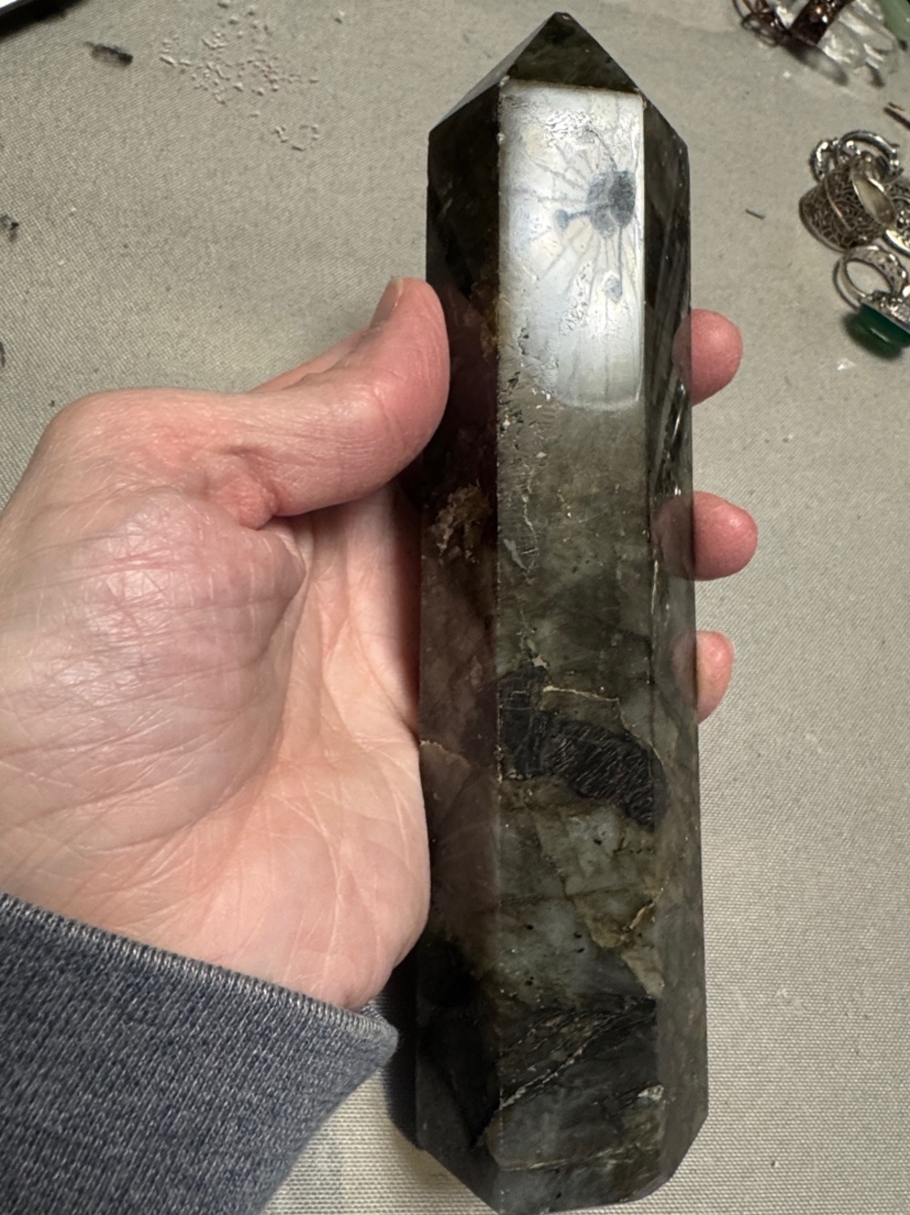 Smoky Gray Labradorite Tower Crystal Accent
